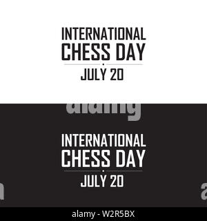 Journée international des échecs Typographie Vector illustration isolé sur fond noir et blanc. Banque D'Images