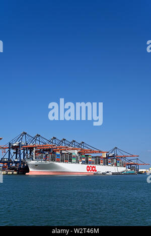 Port de Rotterdam, HOLLAND ZUID/Pays-Bas - 31 mars 2018 : chinese-conteneurs oocl indonésie (omi n° 9776224) 21413 tue loading et dischargin Banque D'Images