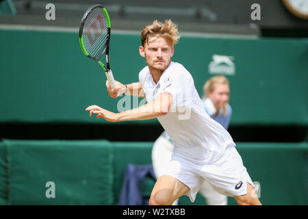 Wimbledon, Royaume-Uni. 10 juillet, 2019. David Goffin de Belgique durant la masculin quart de finale du championnat de tennis sur gazon de Wimbledon, Novak Djokovic, contre la Serbie lors de l'All England Lawn Tennis et croquet Club à Londres, Angleterre le 10 juillet 2019. Credit : AFLO/Alamy Live News Banque D'Images