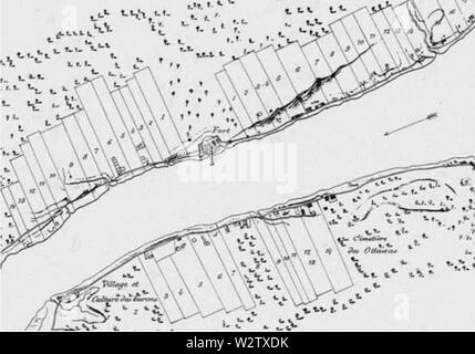 1796 une carte qui montre les fermes ruban Fort Détroit d'accompagnement et de l'autre côté de la rivière dans ce qui est aujourd'hui Windsor, Canada. Le concept a vu le jour avec le ruban de fermes, certaines datant de l'époque de la fondation de Cadillac Antoine fort Pontchartrain du Détroit, en juillet 1701. Banque D'Images