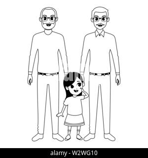 Les grands-parents et petits-enfants de la famille dessins animés en noir et blanc Illustration de Vecteur