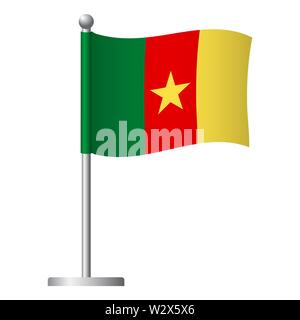 Cameroun drapeau sur mât. Mât en métal. Drapeau national du Cameroun illustration Banque D'Images