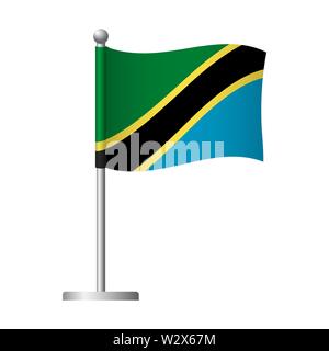 Tanzanie drapeau sur mât. Mât en métal. Drapeau national de Tanzanie illustration Banque D'Images