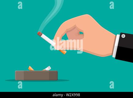 Cendrier en céramique gris plein de fume des cigarettes. Illustration de Vecteur