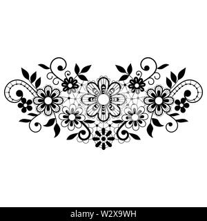 Retro noir dentelle vector design unique, le motif d'ornement de fleurs et de tourbillons, motif dentelle détaillée Illustration de Vecteur