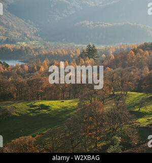 Superbe paysage automne chute libre de la vue de Catbells dans le district du lac avec des couleurs d'automne d'être frappé par la fin d'après-midi Banque D'Images