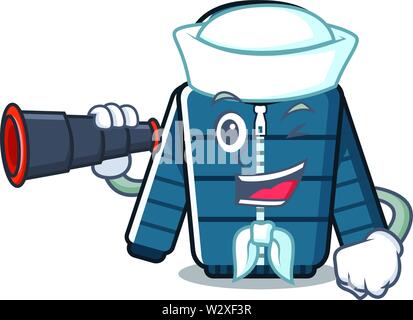 Manteau d'hiver binoculaire avec marin isolé avec la mascotte Illustration de Vecteur