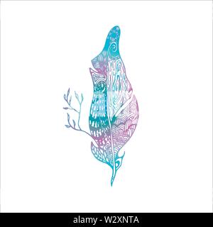 Illustration Couleur de plumes psychédélique avec motifs abstraits de peau animale, branche d'arbre, les feuilles. Illustration de Vecteur