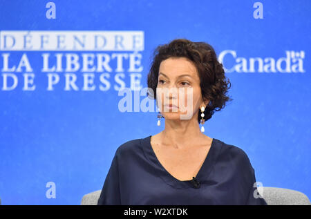 Audrey Azoulay, directeur général de l'UNESCO, lors de la Conférence mondiale pour la liberté des médias à la Printworks, à Londres. Banque D'Images