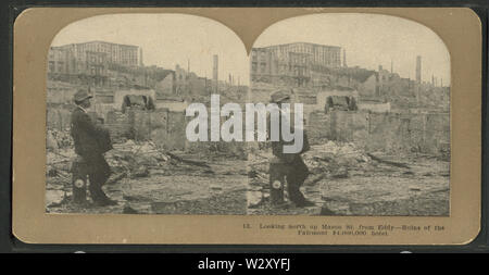 À la nord en haut Mason St de Eddy ; ruines de l'hôtel Fairmont Hotel à partir de $ 4 000 000, Robert N Dennis collection de vues stéréoscopiques Banque D'Images