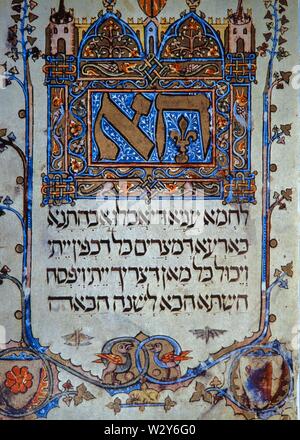 Haggadah de Sarajevo, manuscrit enluminé, 1350. Banque D'Images