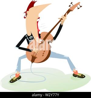 Guitariste expressif Cartoon illustration isolé. Le guitariste joue de la musique et le chant avec la grande inspiration Illustration de Vecteur