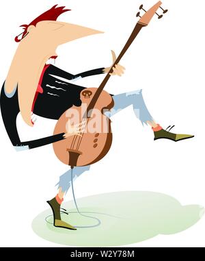 Guitariste expressif Cartoon illustration isolé. Le guitariste joue de la musique et le chant avec la grande inspiration Illustration de Vecteur