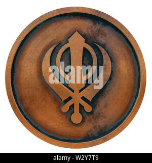 Le sikhisme symbole sur la pièce de métal en cuivre de rendu 3D Banque D'Images