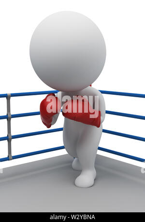 Petites gens de 3d des gants de boxe debout dans un coin du ring. Image 3d. Isolé sur fond blanc. Banque D'Images