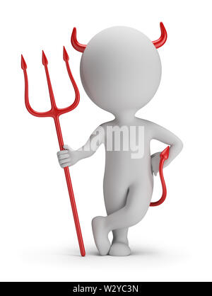 Petite personne 3d - devil avec un trident. Image 3d. Arrière-plan blanc. Banque D'Images