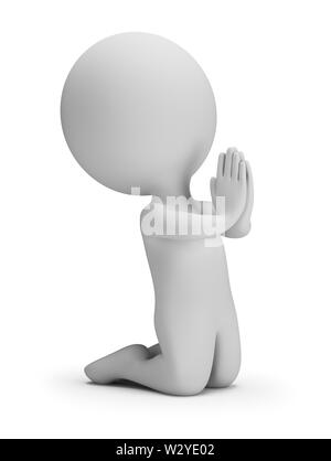 Petite personne 3d dans une posture de prière. Image 3d. Arrière-plan blanc. Banque D'Images