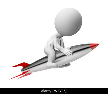 Les petites personnes 3d flying sur la fusée. Image 3d. Isolé sur fond blanc. Banque D'Images