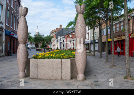 Rue Buttermarket, une rue piétonne dans la ville de Warrington dans le Cheshire. L'ancienne ville industrielle de Warrington, précédemment dans le Lancashire, j Banque D'Images