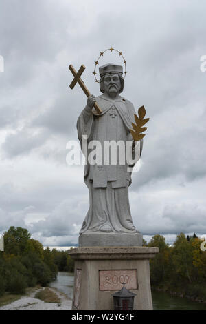 Statue de Nepomuk, lenggries, brauneck, isarwinkel, région de la Haute-Bavière, Alpes bavaroises, la Bavière, la vallée de l'Isar, Allemagne Banque D'Images