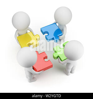 Les petites gens - 3d avec l'équipe multi-couleur des puzzles. Image 3d. Isolé sur fond blanc. Banque D'Images