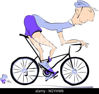 Randonnées cyclistes isolés un vélo à la main l'illustration. Casque cycliste Cartoon dans l'homme isolé sur blanc illustration Illustration de Vecteur