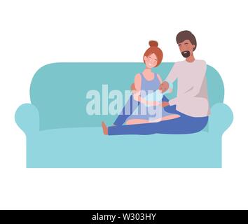 Homme et femme avec bébé nouveau-né sitting on sofa Illustration de Vecteur