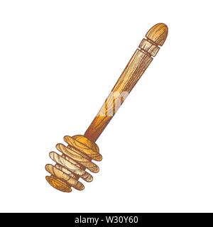 Sculpté en bois couleur miel artisanal goutteur Stick Vector Illustration de Vecteur