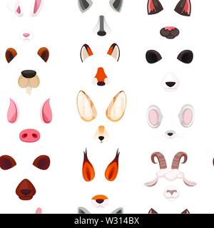 Modèle sans visage animal cartoon éléments modèle plat, oreilles et nez vector illustration sur fond blanc. Illustration de Vecteur