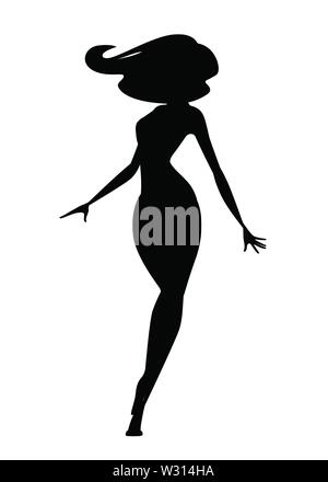 Belle silhouette noire fashion woman standing cartoon character design télévision vector illustration. Illustration de Vecteur