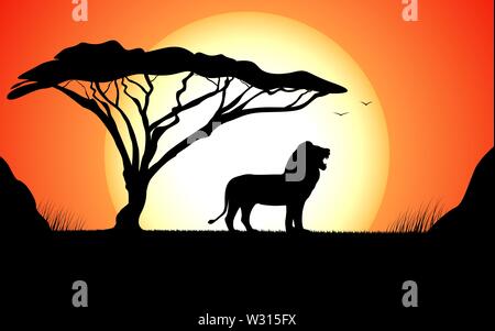 Nature de l'Afrique de l'illustration vectorielle avec lion sauvage Illustration de Vecteur