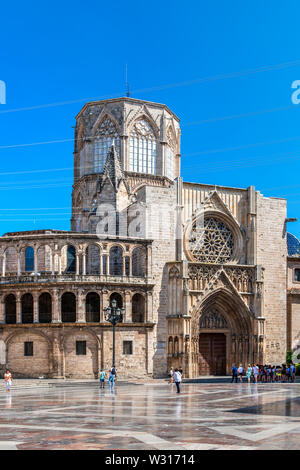 Plaza de la Virgen et cathédrale, Valence, Communauté Valencienne, Espagne Banque D'Images