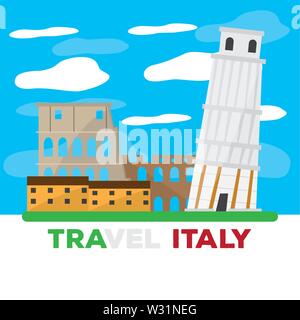 Paysage coloré avec de célèbres monuments de l'Italie - Vector Illustration de Vecteur