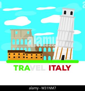 Paysage coloré avec de célèbres monuments de l'Italie - Vector Illustration de Vecteur