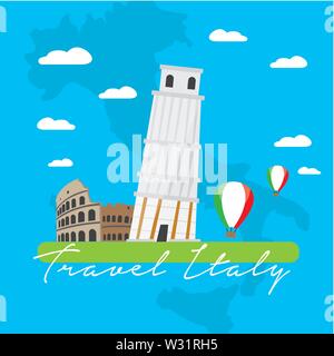 Paysage coloré avec de célèbres monuments de l'Italie. Voyage d'Italie - Vector Illustration de Vecteur