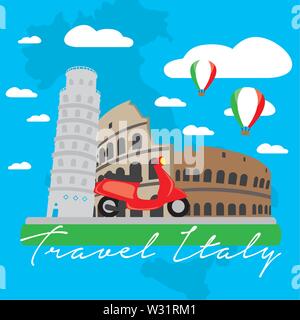 Paysage coloré avec de célèbres monuments de l'Italie. Voyage d'Italie - Vector Illustration de Vecteur