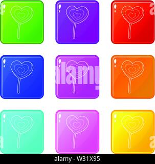 Sucette coeur icons set 9 couleurs Illustration de Vecteur