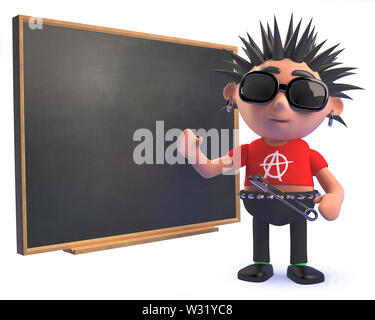 L'image de rendu 3D d'un personnage de punk rock en 3d l'enseignement à l'ardoise Banque D'Images