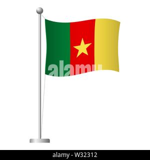 Cameroun drapeau sur mât. Mât en métal. Drapeau national du Cameroun illustration Banque D'Images