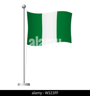 Nigéria drapeau sur mât. Mât en métal. Drapeau national du Nigéria illustration Banque D'Images