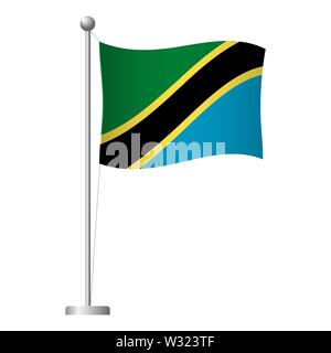 Tanzanie drapeau sur mât. Mât en métal. Drapeau national de Tanzanie illustration Banque D'Images