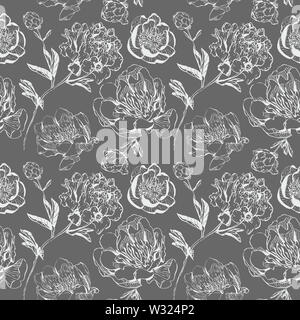 Motif fleurs d'encre à la main, différents types de pivoines dans un style asiatique. Pour la conception, l'emballage, du textile couvre et wallpepers, raster. Banque D'Images