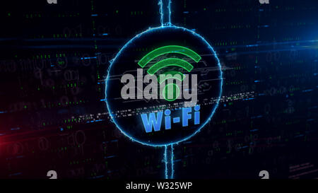 Symbole de communication wifi en hologramme électrique dynamique cercle sur fond numérique. Concept moderne d'accès à internet, un hot spot 3d illustration. Banque D'Images
