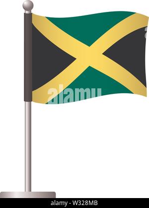 La Jamaïque drapeau sur mât. Mât en métal. Drapeau national de la Jamaïque vector illustration Illustration de Vecteur