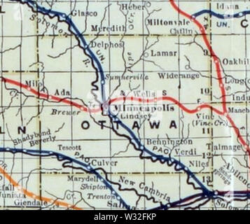 Carte de Stouffer's Railroad Kansas 1915-1918 Ottawa Comté Banque D'Images