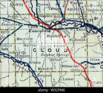 Carte de Stouffer's Railroad 1915-1918 Kansas Comté Cloud Banque D'Images