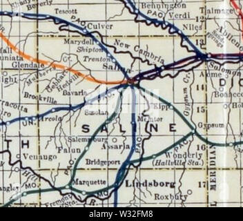 Carte de Stouffer's Railroad Kansas 1915-1918 Saline Comté Banque D'Images