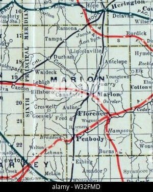 Carte de Stouffer's Railroad Kansas 1915-1918 Marion Comté Banque D'Images