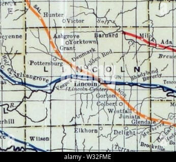 Carte de Stouffer's Railroad Kansas 1915-1918 Lincoln Comté Banque D'Images