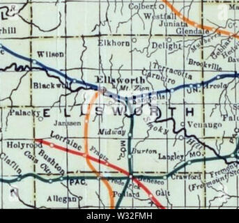 Carte de Stouffer's Railroad Kansas 1915-1918 Ellsworth Comté Banque D'Images